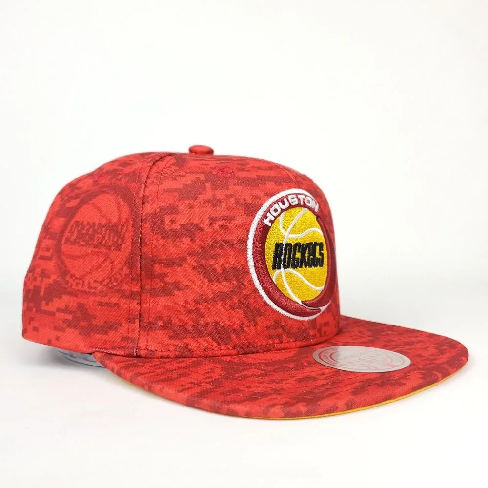 Houston‎ Rockets  Mitchell & Ness NBA Snapback Hat 3D Logo Red Digi Camo Cap NWT